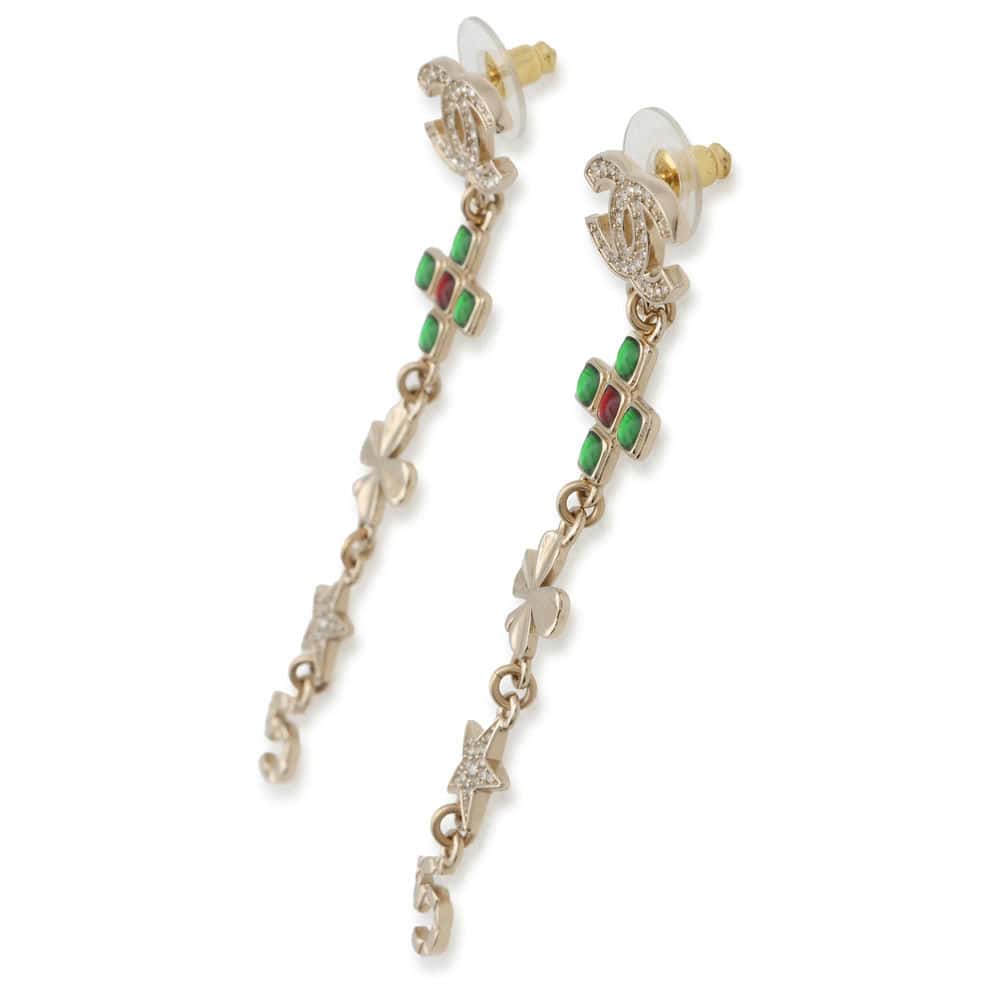Chanel CC Logo Earrings Champagne Gold AB9853 Metal Rhinestone