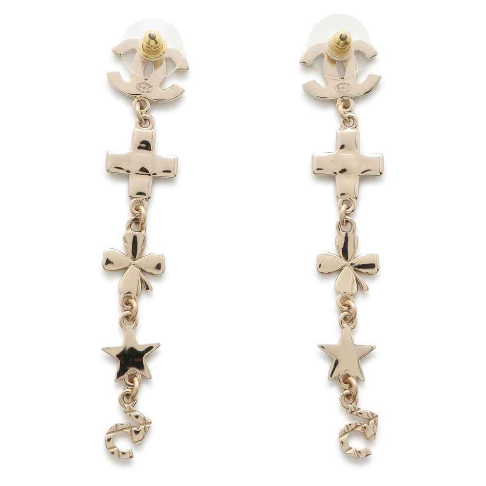 Chanel CC Logo Earrings Champagne Gold AB9853 Metal Rhinestone