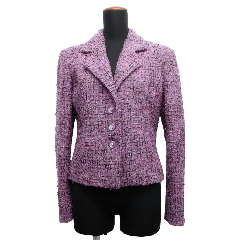 Chanel Tweed Jacket Size 36 Purple P72383 Acryl48% Polyester27% Cotton16% Polyamide9%
