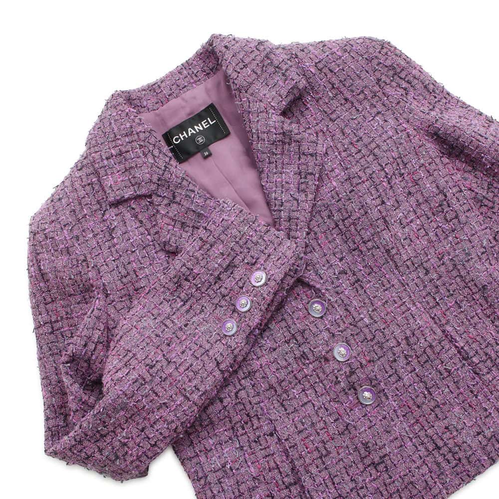 Chanel Tweed Jacket Size 36 Purple P72383 Acryl48% Polyester27% Cotton16% Polyamide9%