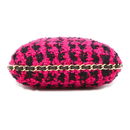 Chanel Phone Holder ChainShoulder Bag Fuschia Pink/Black A94471 Tweed Size Black