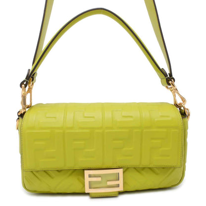 FENDI Shoulder Bag Baguette Zucca Green 8BR600 Leather