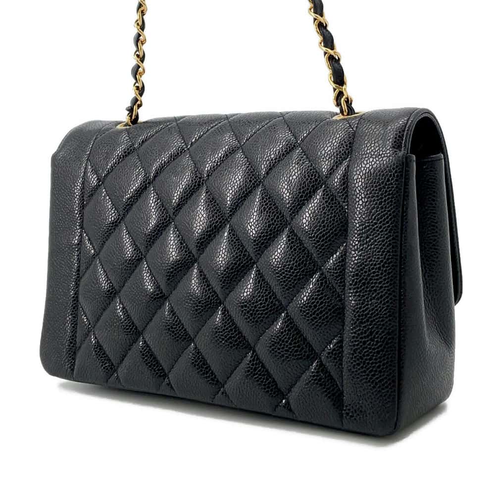 Chanel Diana Single Flap ChainShoulder Bag Black A01165 Caviar Leather Size 25