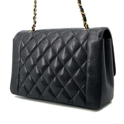 Chanel Diana Single Flap ChainShoulder Bag Black A01165 Caviar Leather Size 25