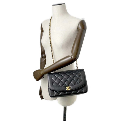 Chanel Diana Single Flap ChainShoulder Bag Black A01165 Caviar Leather Size 25