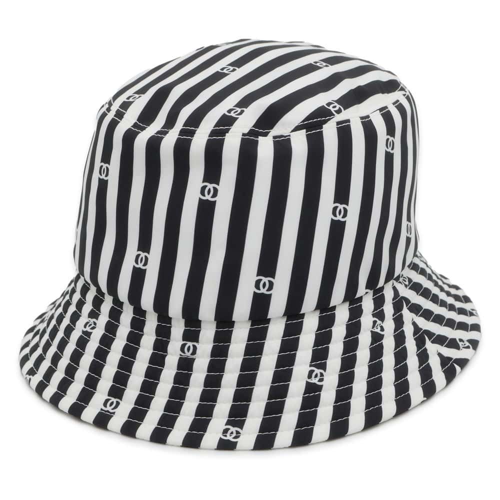 Chanel Coco Beach Stripe Hat Size S White/Black Polyamide100%