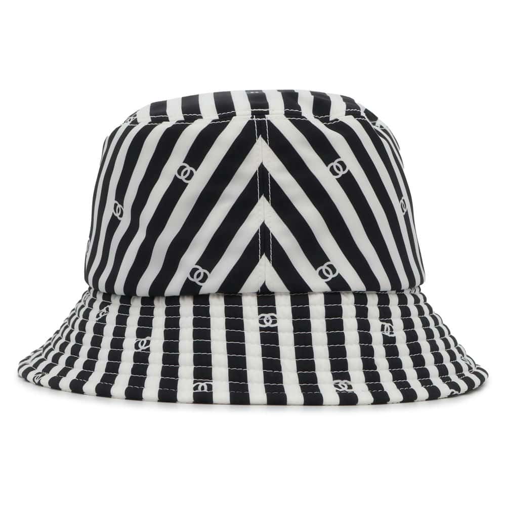 Chanel Coco Beach Stripe Hat Size S White/Black Polyamide100%