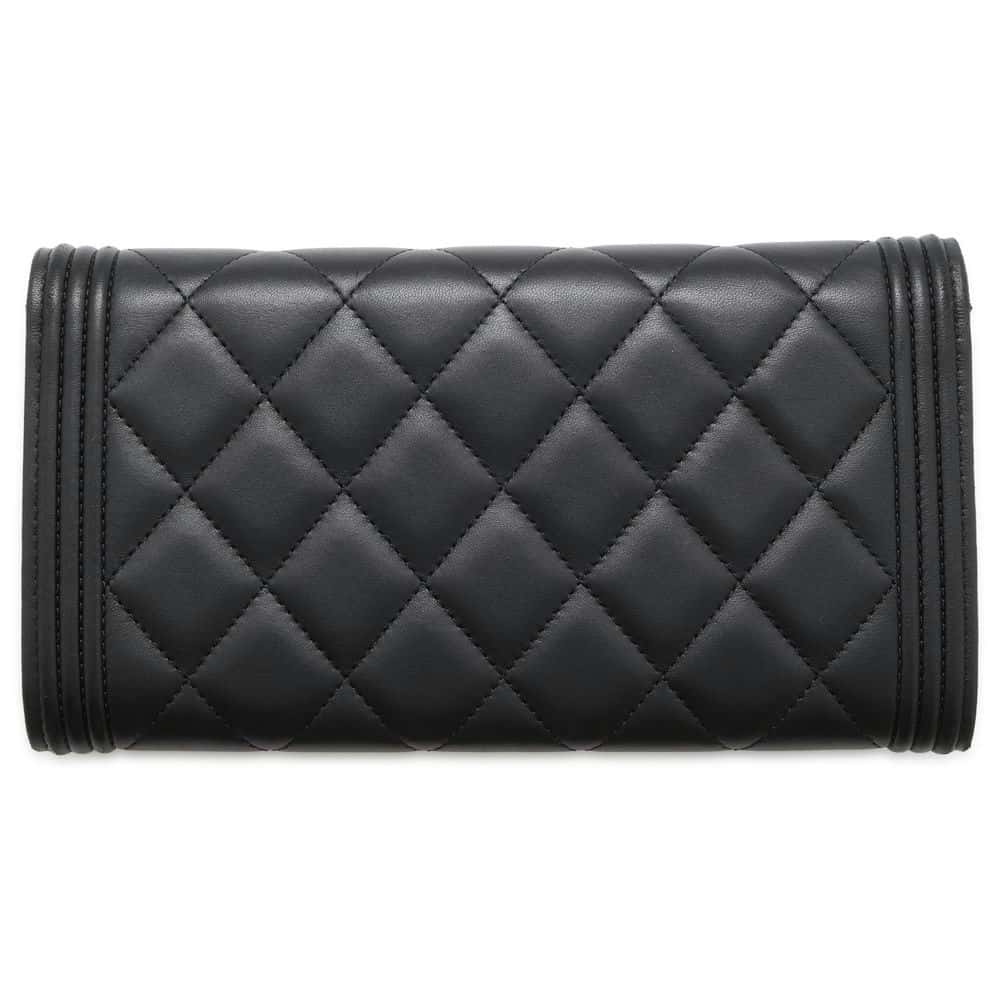 CHANEL Matelasse Boy Chanel Bifold Wallet Long Wealth Cloth Black A80286 Lambskin