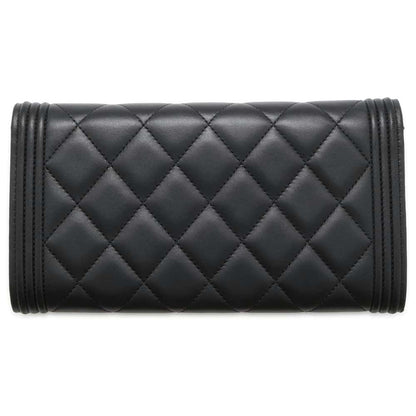 CHANEL Matelasse Boy Chanel Bifold Wallet Long Wealth Cloth Black A80286 Lambskin