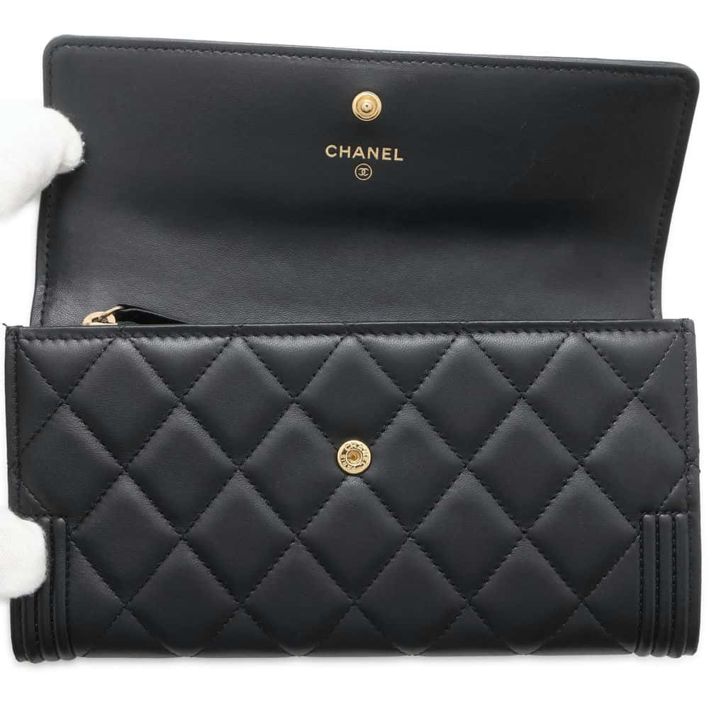 CHANEL Matelasse Boy Chanel Bifold Wallet Long Wealth Cloth Black A80286 Lambskin