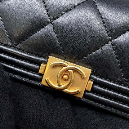 CHANEL Matelasse Boy Chanel Bifold Wallet Long Wealth Cloth Black A80286 Lambskin