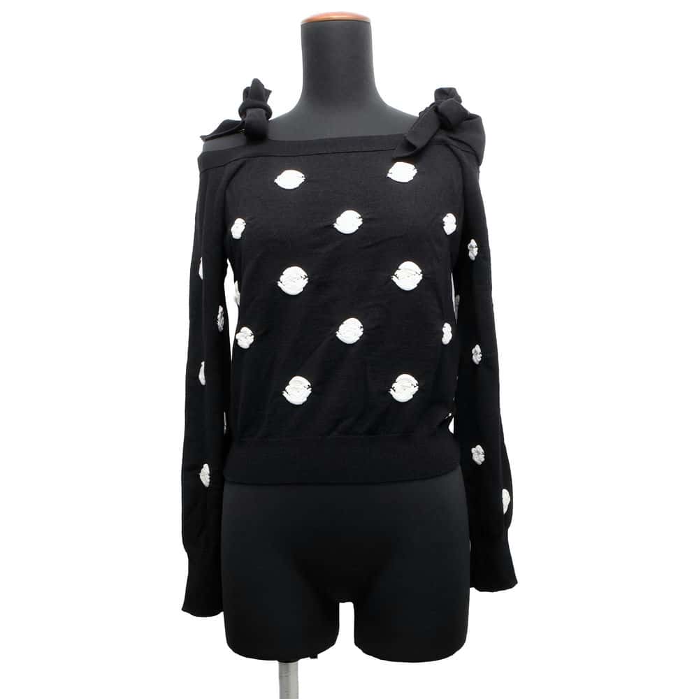 Chanel Camellia sweater pullover Size 34 Black/White P76049 Wool 76% Cotton16% Polyurethane1% Polyester4% Nylon3%