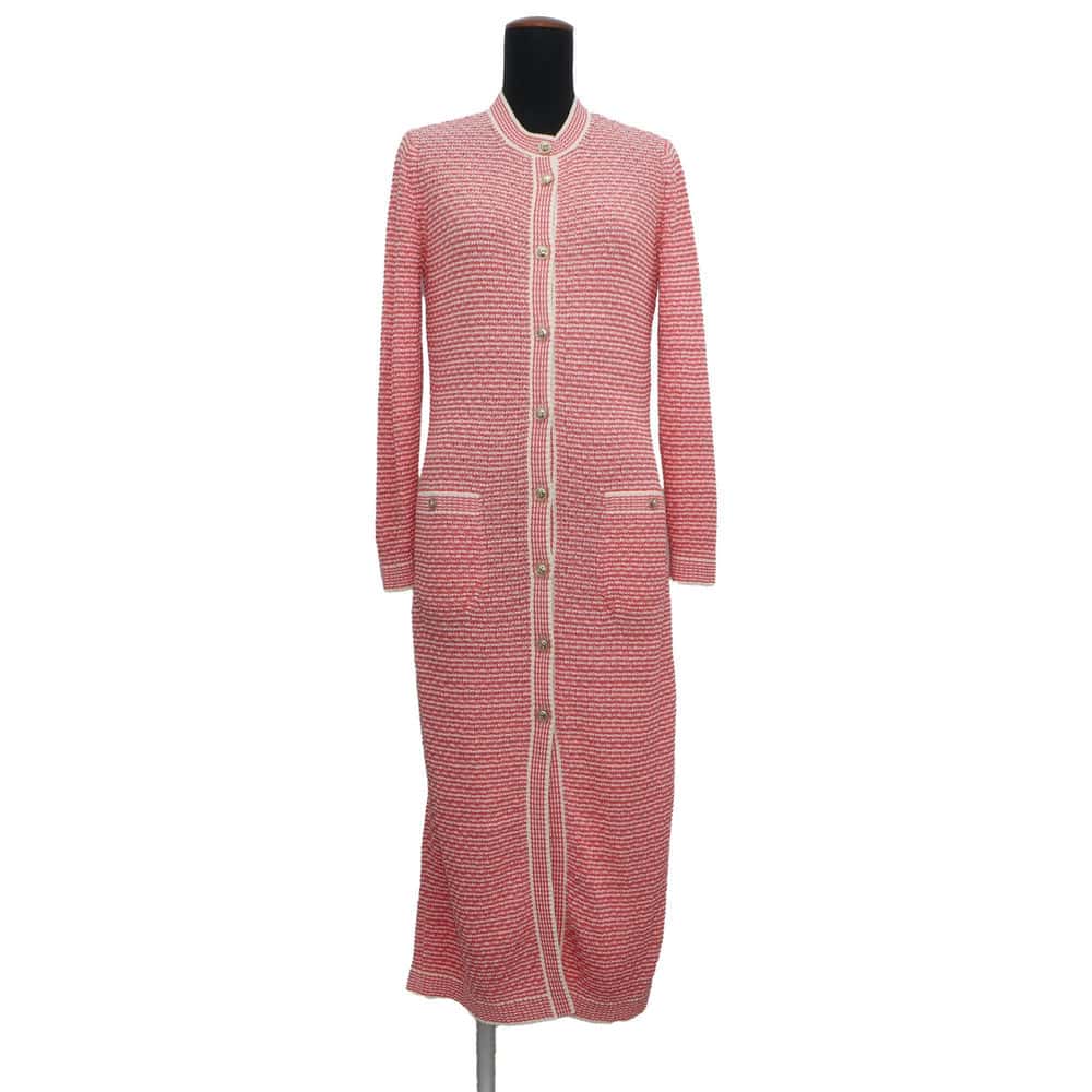 Chanel Striped long cardigan Size 36 Pink/Ivory P70398 Cotton71% Nylon29%