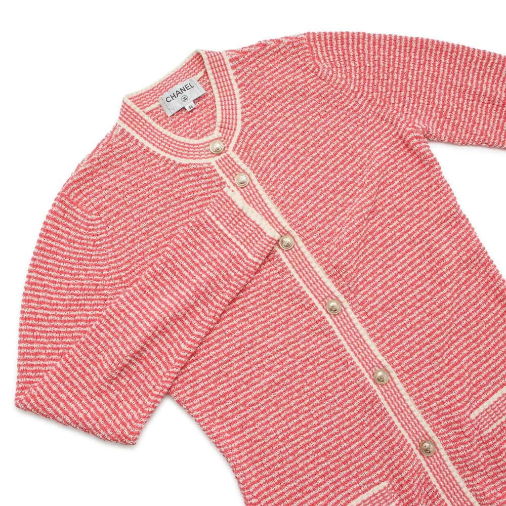 Chanel Striped long cardigan Size 36 Pink/Ivory P70398 Cotton71% Nylon29%