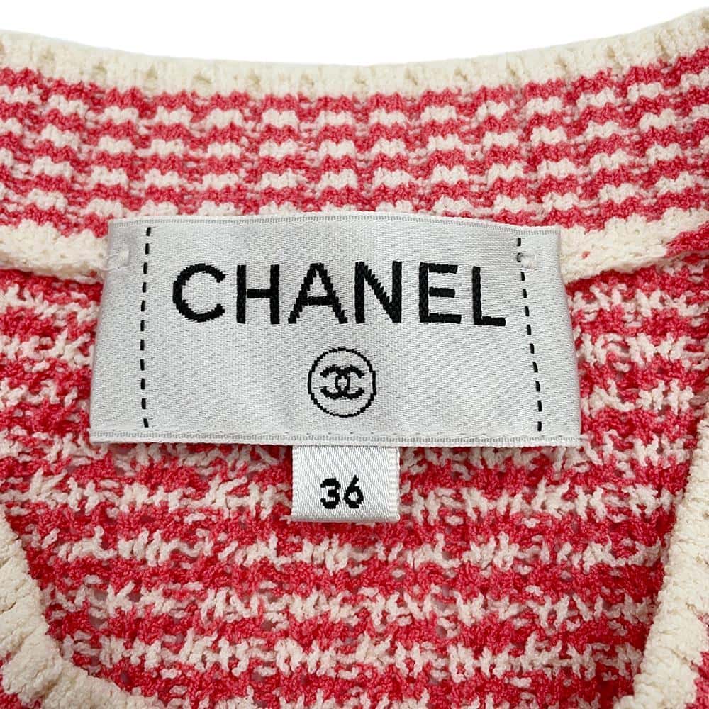 Chanel Striped long cardigan Size 36 Pink/Ivory P70398 Cotton71% Nylon29%