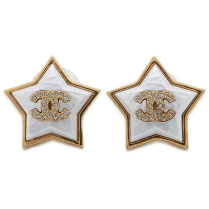 Chanel CC Logo Star Earrings Gold/White ABC401 Metal Rhinestone