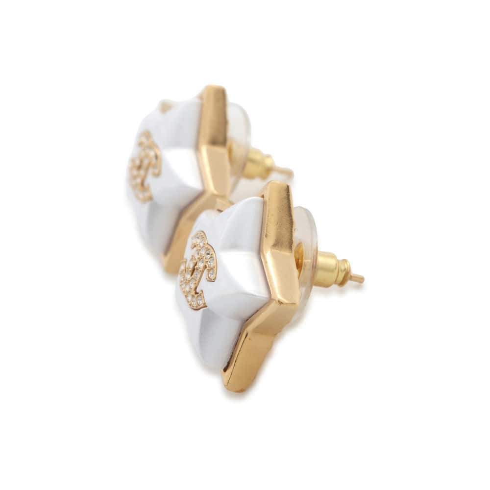 Chanel CC Logo Star Earrings Gold/White ABC401 Metal Rhinestone