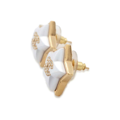 Chanel CC Logo Star Earrings Gold/White ABC401 Metal Rhinestone