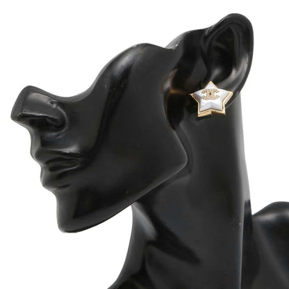 Chanel CC Logo Star Earrings Gold/White ABC401 Metal Rhinestone