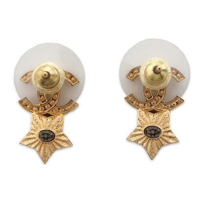 Chanel CC Logo Star Earrings White/Gold ABC823 Metal Rhinestone