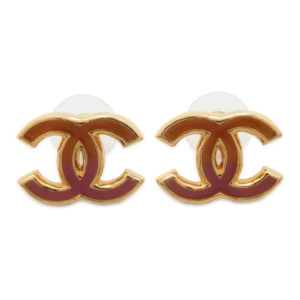 Chanel CC Logo Earrings Pink/Orange/Gold Metal Enamel