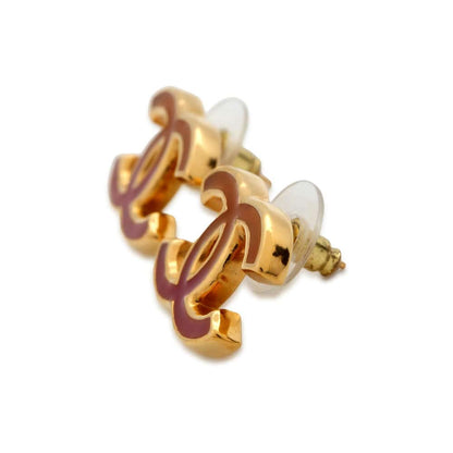 Chanel CC Logo Earrings Pink/Orange/Gold Metal Enamel