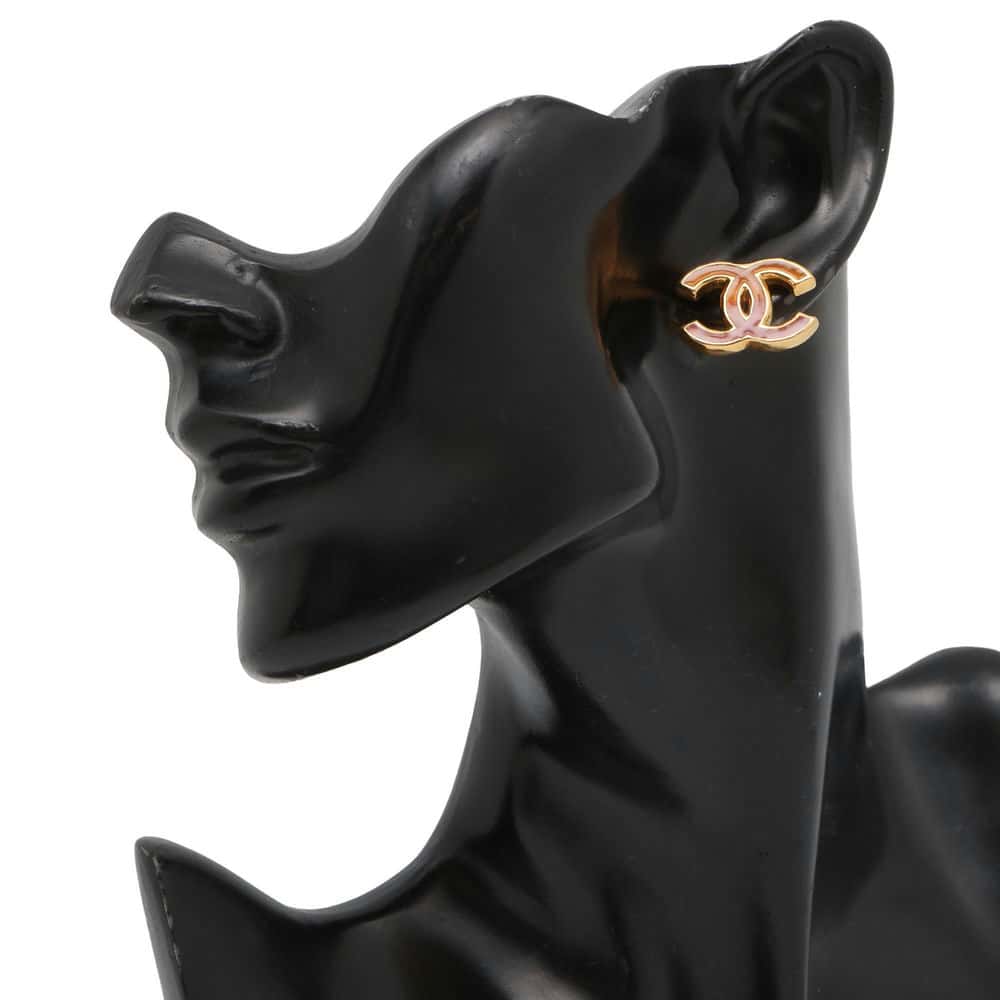 Chanel CC Logo Earrings Pink/Orange/Gold Metal Enamel