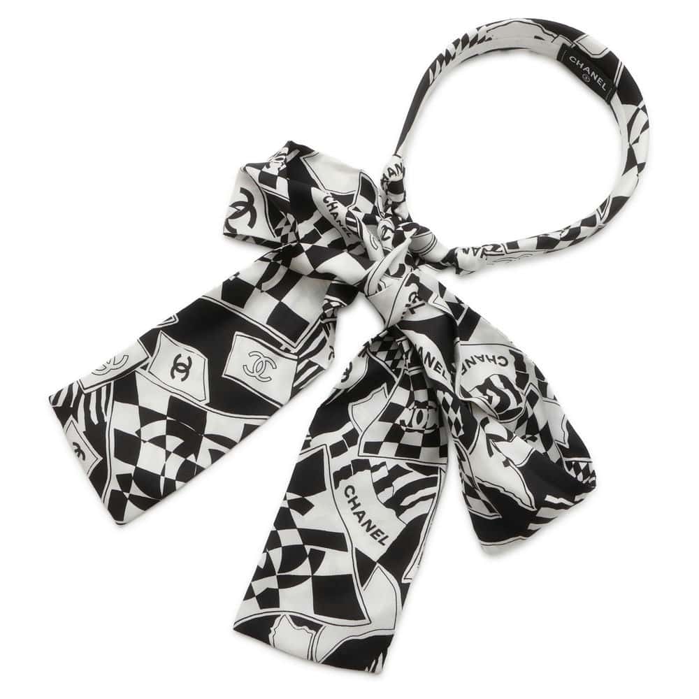 Chanel CC Logo Headband Black/White Silk100%