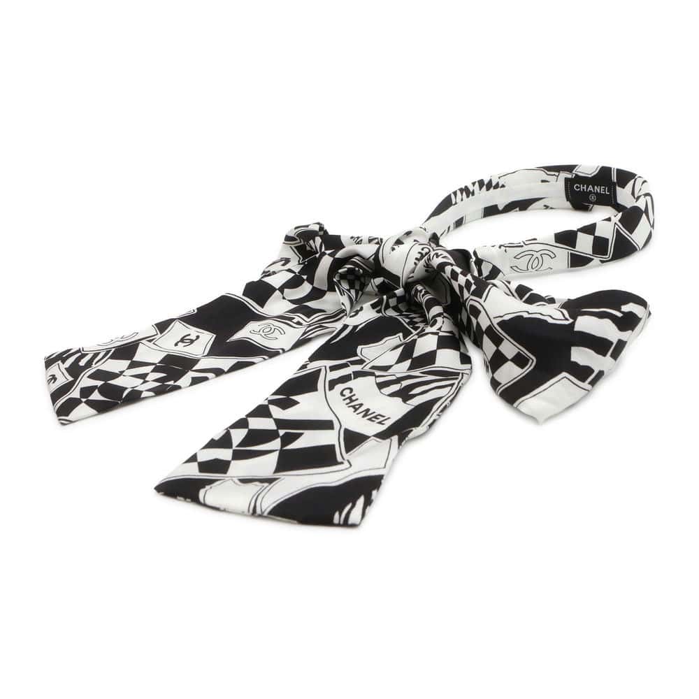 Chanel CC Logo Headband Black/White Silk100%