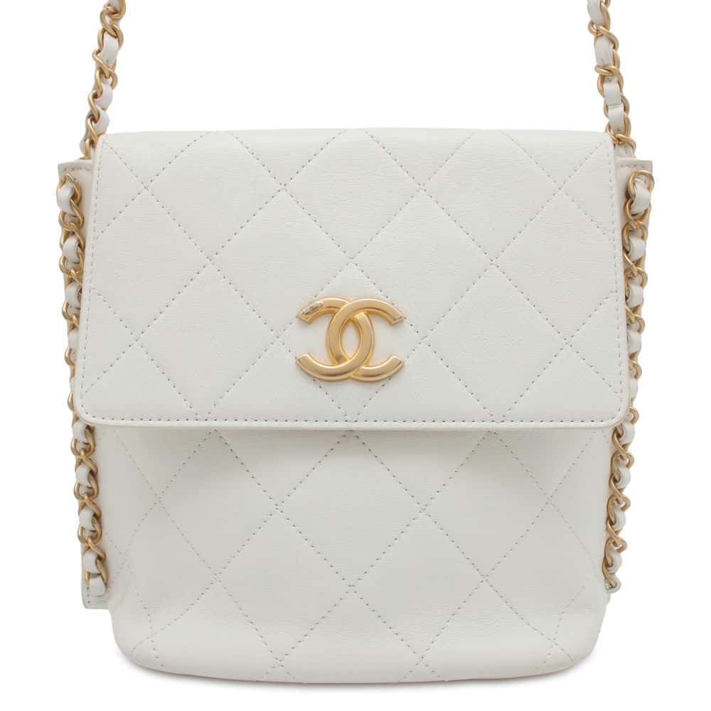 Chanel Matelasse Hobo ChainShoulder Bag White AS2542 Calf Leather