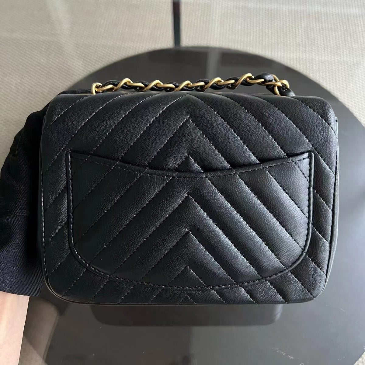 Mini Square Classic Flap Chevron Black Golden Hardware Series 21