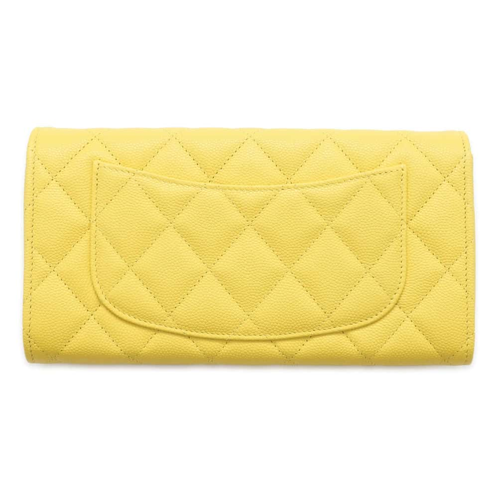 CHANEL Matelasse Classic Long Flap Wallet Yellow AP0241 Caviar Leather