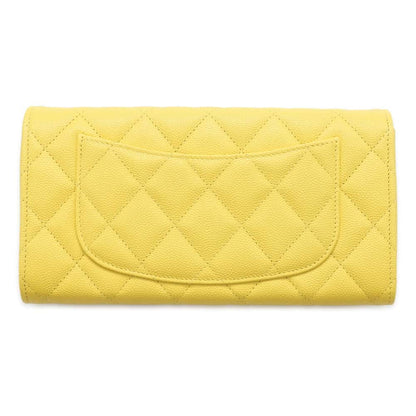 CHANEL Matelasse Classic Long Flap Wallet Yellow AP0241 Caviar Leather