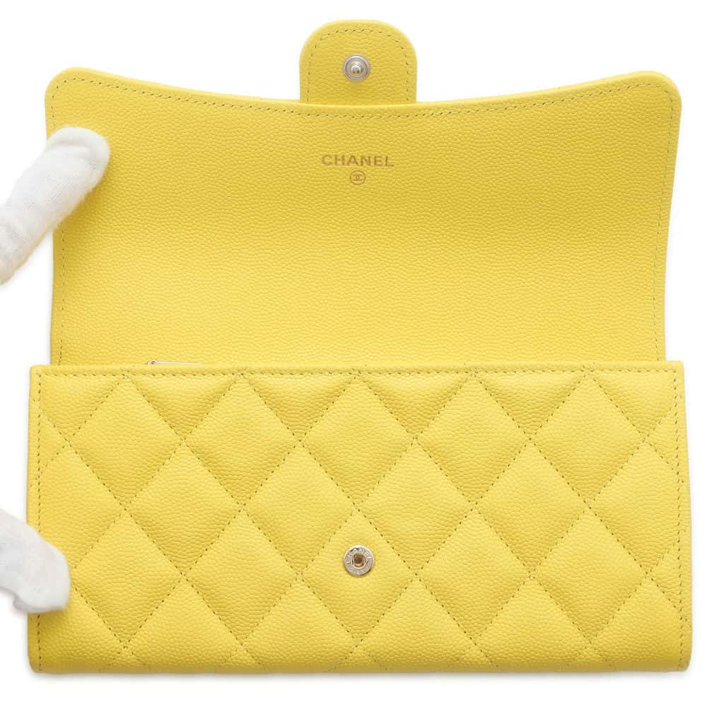 CHANEL Matelasse Classic Long Flap Wallet Yellow AP0241 Caviar Leather