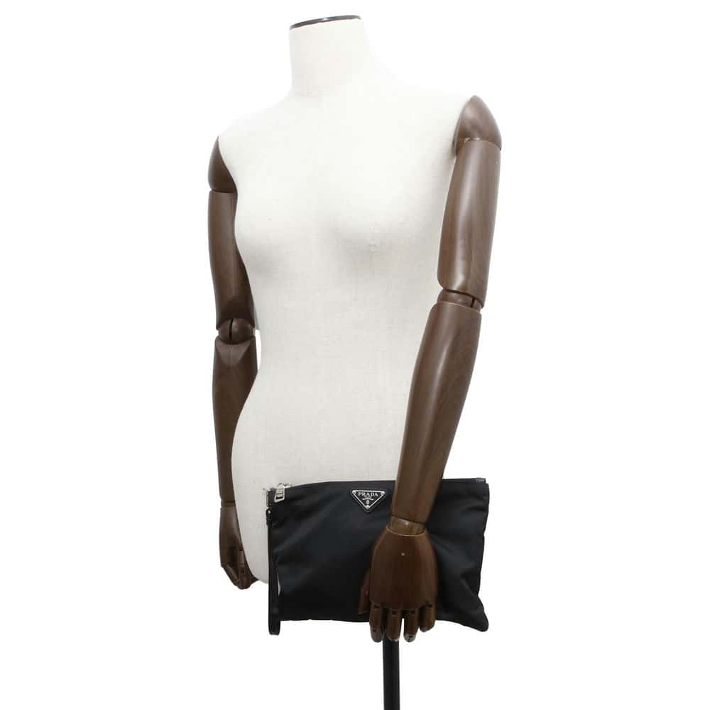 PRADA Re-Nylon xSaffiano LeatherLeather Pouch Black 2NH006 Nylon