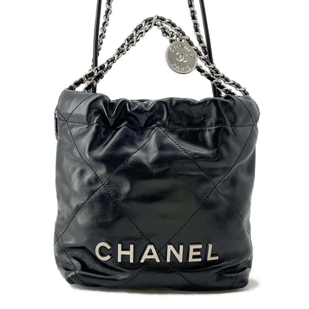 Chanel Chanel 22 CC Logo Matelasse Shoulder Bag Black AS3980 Shiny Calf Leather Size Mini