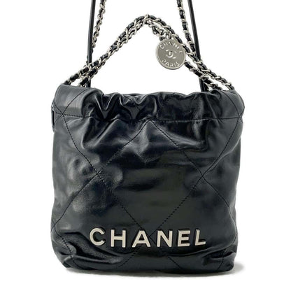 Chanel Chanel 22 CC Logo Matelasse Shoulder Bag Black AS3980 Shiny Calf Leather Size Mini