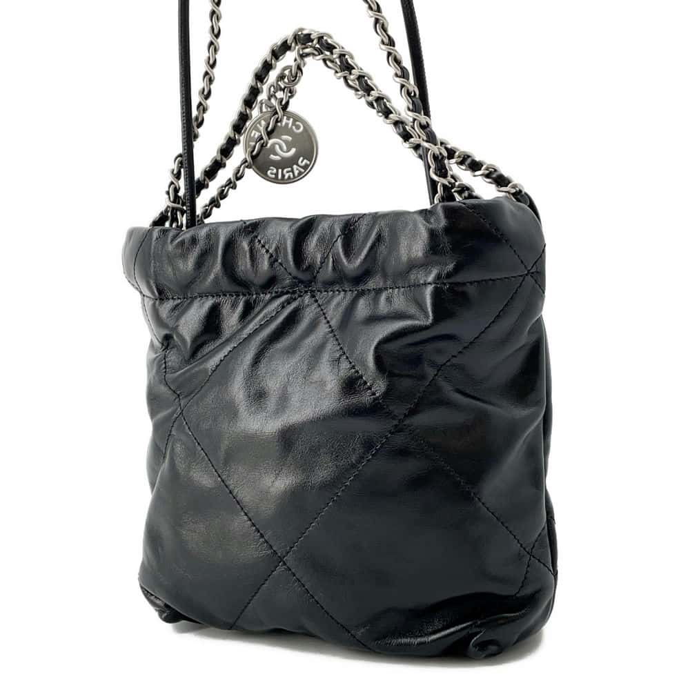Chanel Chanel 22 CC Logo Matelasse Shoulder Bag Black AS3980 Shiny Calf Leather Size Mini