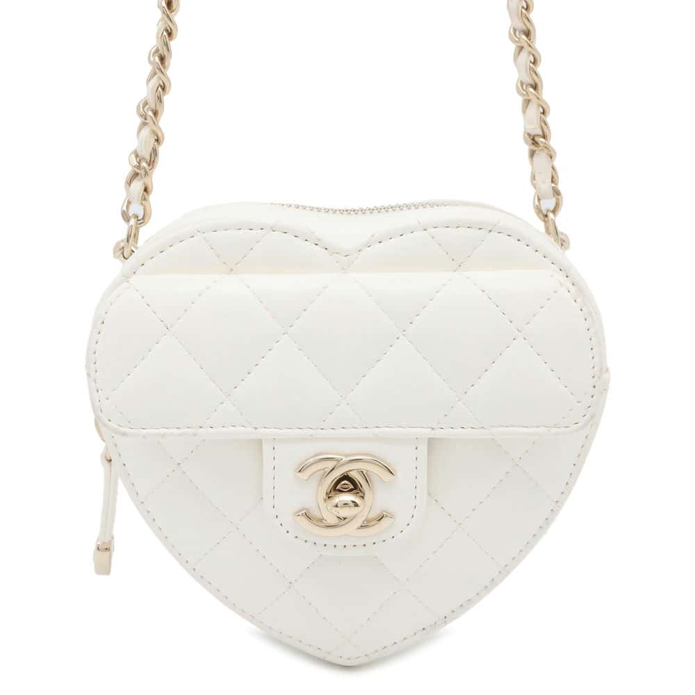 Chanel Matelasse Heart Chain Shoulder Bag White AP2784 Lambskin