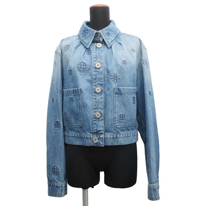 Chanel Icon Denim Jacket Size 42 Blue P70204 Cotton100%