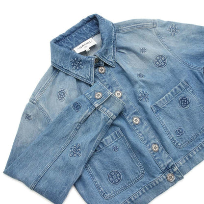 Chanel Icon Denim Jacket Size 42 Blue P70204 Cotton100%