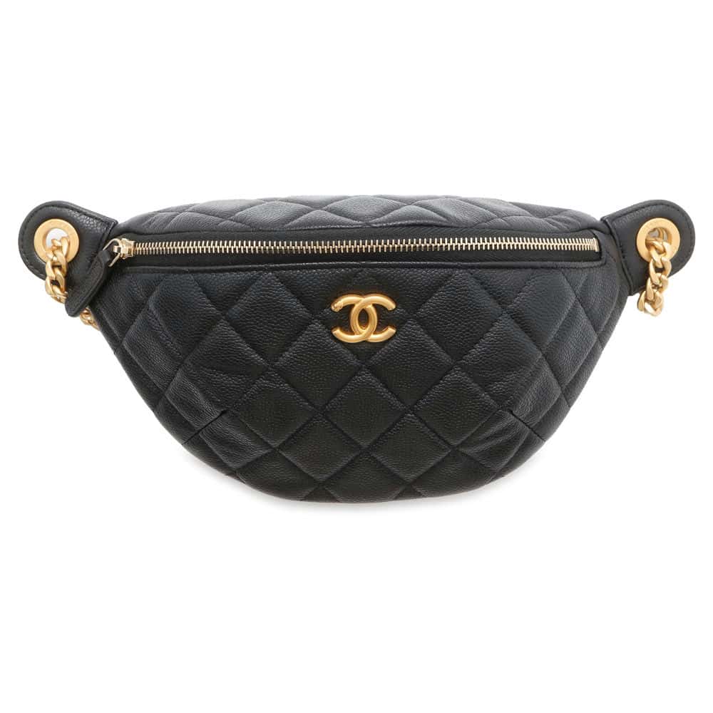 Chanel Matelasse CC Logo Heart Chain Crossbody Bag Black AP3761 Caviar Leather
