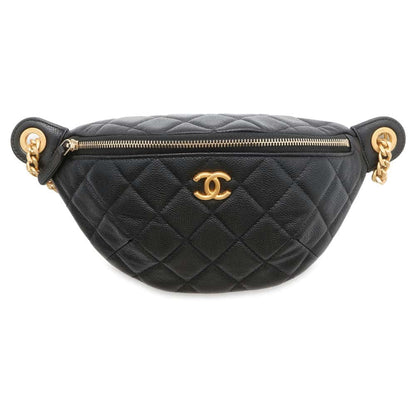 Chanel Matelasse CC Logo Heart Chain Crossbody Bag Black AP3761 Caviar Leather