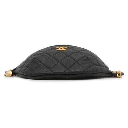 Chanel Matelasse CC Logo Heart Chain Crossbody Bag Black AP3761 Caviar Leather