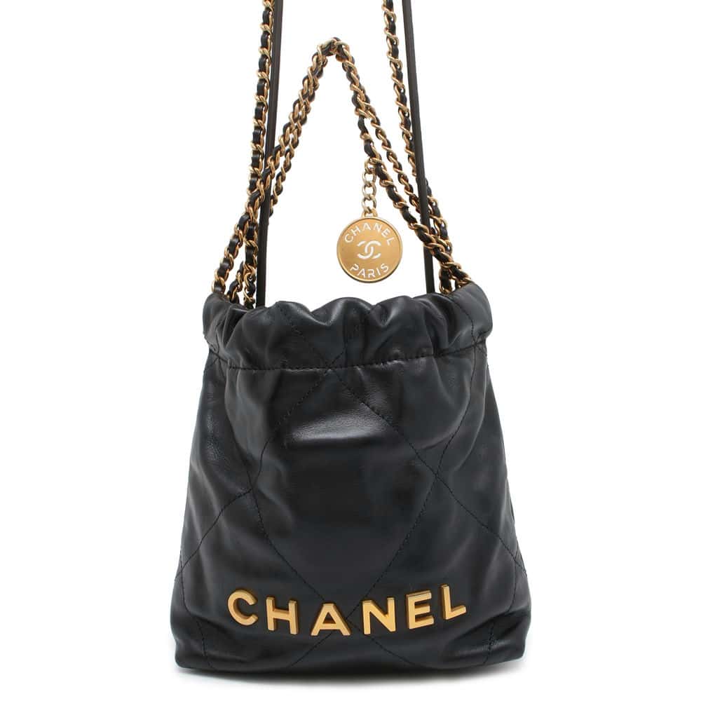 Chanel Chanel 22 HandBag Black AS3980 Shiny Calf Leather Size Mini