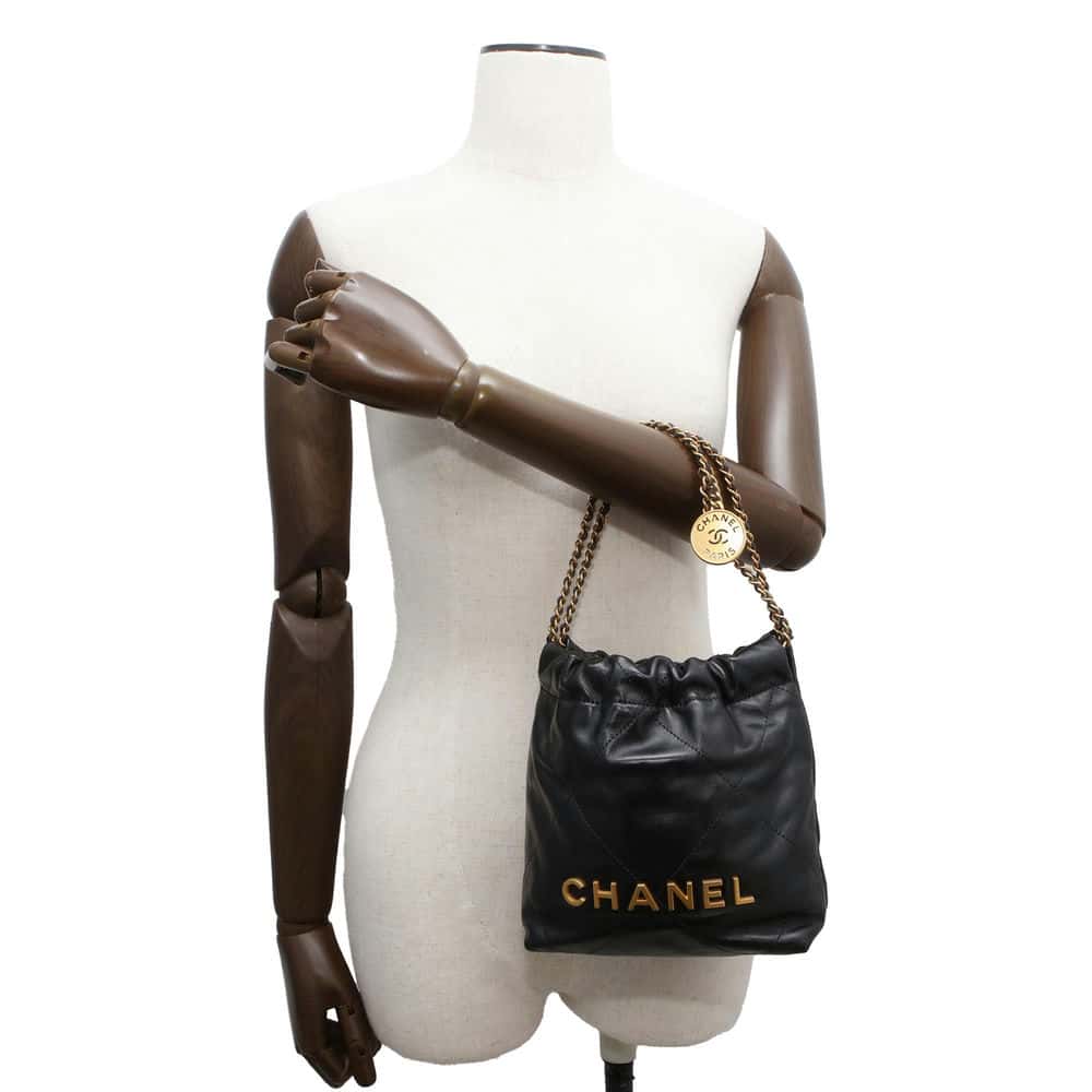 Chanel Chanel 22 HandBag Black AS3980 Shiny Calf Leather Size Mini