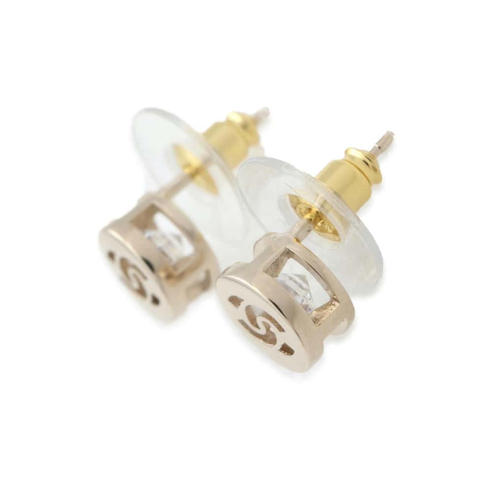 Chanel Round CC Logo Earrings Gold ABE107 Metal Strass Color Stone