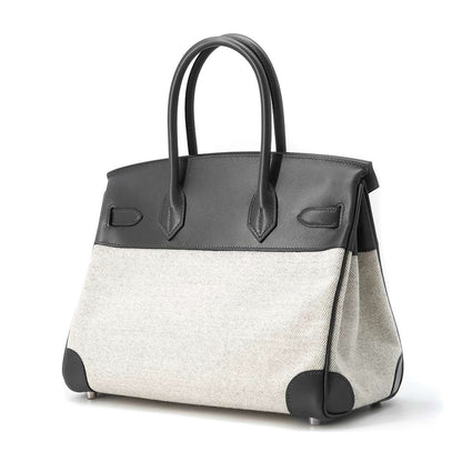 HERMES Birkin Gray/Ecru Toile H Box Calf Leather Size 30