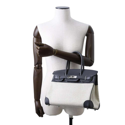 HERMES Birkin Gray/Ecru Toile H Box Calf Leather Size 30