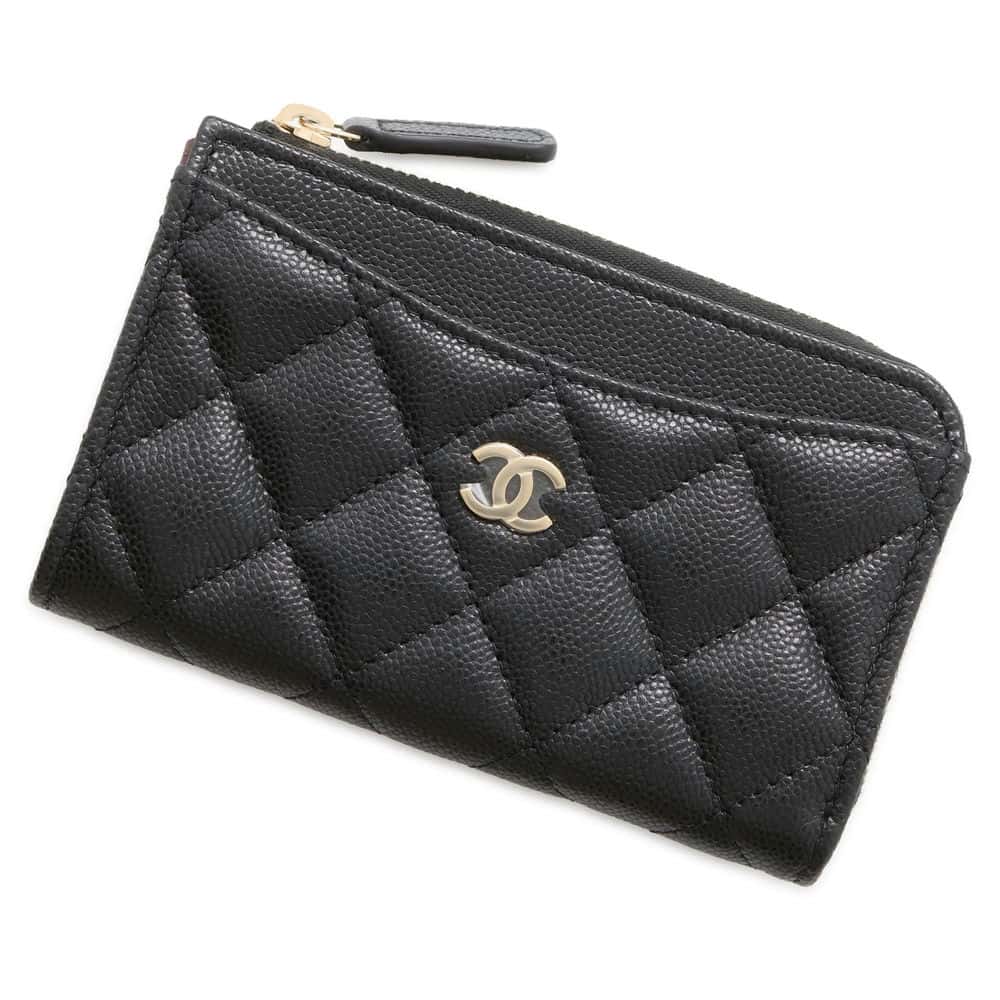 Chanel Matelasse Classic Zip Card Coin Purse Black AP3179 Caviar Leather